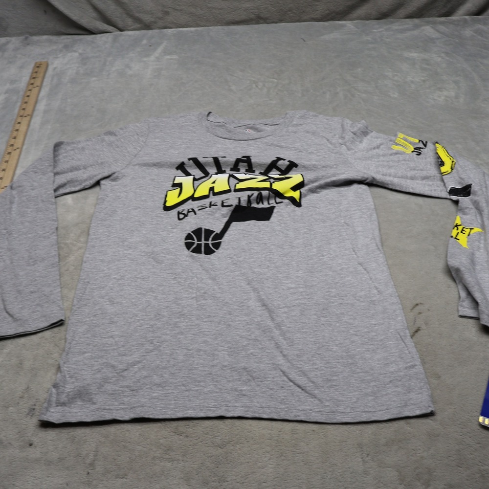 Utah Jazz Shirt Boy Large 14/16 NBA Gray Long Sleeve Basketball Crewneck $28 NEW